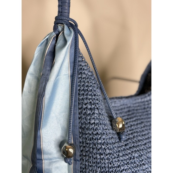 Madewell The Camren Blue Straw Bag Purse Leather Trim Distant Ocean Charm Scarf - Picture 3 of 9